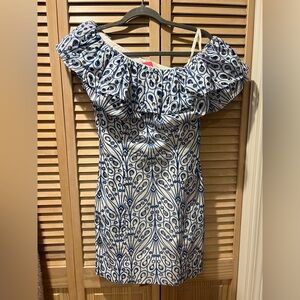 Lilly Pulitzer Sundae One-Shoulder Blue & White Eyelet Dress: Size 00 EEEUC